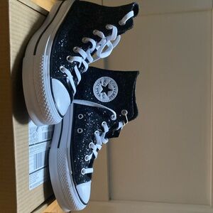 Black platform glitter converse